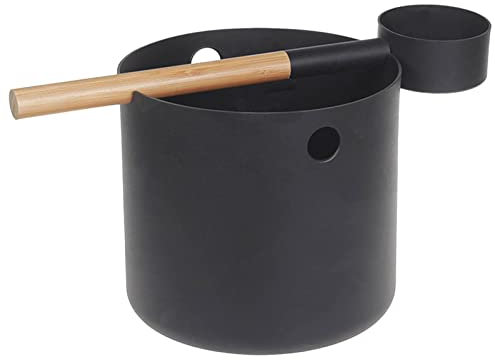 PRIMUZ Secchio per Sauna in Alluminio, Secchio da Sauna 7L con Cucchiaio in Legno, barile per Sauna con Cucchiaio a Manico Lungo, Lussuoso Secchio per Sauna Finlandese per Sauna per Bagno