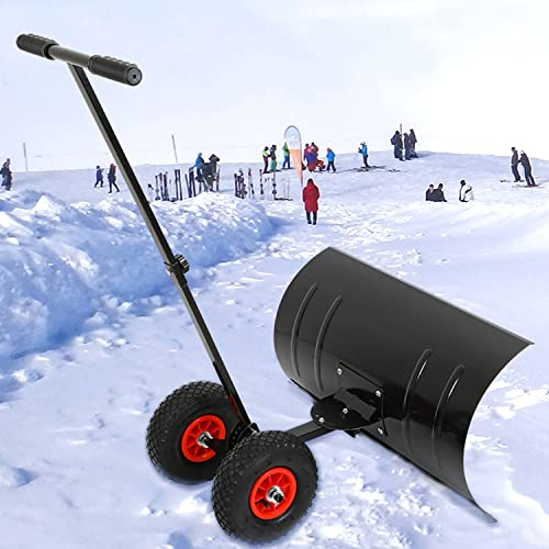 Samnuerly Schneeschieber mit Rädern, Schneeschieber mit Rädern für den Garten, robuster Schneeschieber aus Metall, handgeschobener Schneeschieber für die Einfahrt, Verstellbarer Winkel und Höhe, 74 x