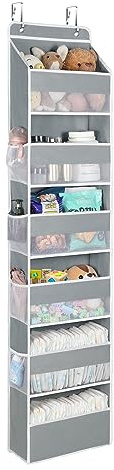 Univivi Over The Door Organiser, 6 Shelf Back of Door Storage, Grey | Hanging Storage Pockets, Perspective Grids, 8 Side Mesh Pockets, For Bedroom Living Room