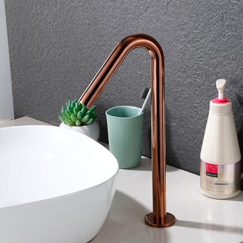 XJTNLB Infrared Basin Tap Sensor Tap Hot and Cold Bathroom Taps Automatic Sensor Tap Bathroom Mixer Tap Basin Battery Powered,Rose Gold,Tall Basin Taps