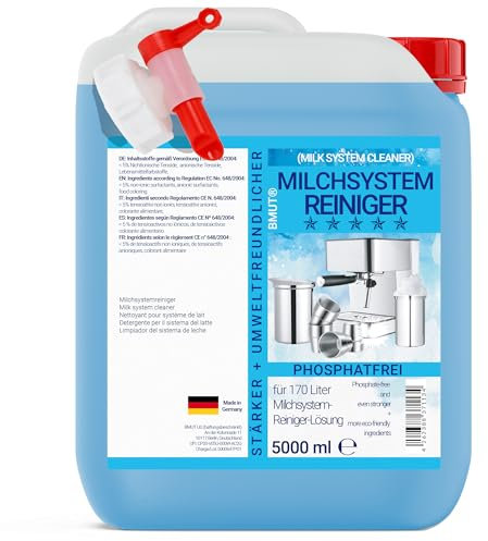Bidon de 5 litres de nettoyant pour système de lait | Concentré pour machine à café automatique + bec verseur | Nettoyant pour mousse de lait | Nettoyant universel pour tous les fabricants
