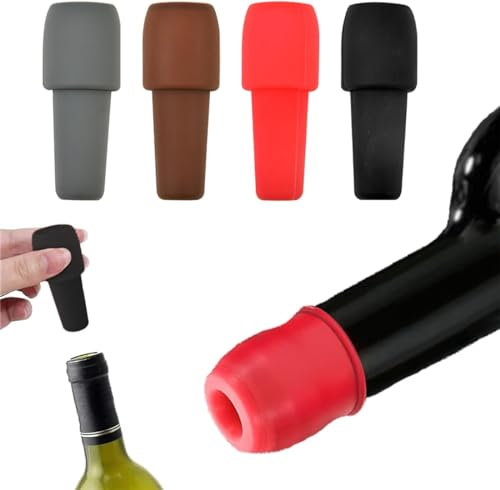 Pisheng 4 Stück Weinverschlüsse für Weinflaschen, wiederverwendbarer Sektflaschenverschluss, Weinverschluss für Weinflaschen, Silikon-Weinverschluss, um Wein und Champagner frisch zu halten