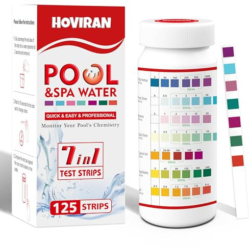 Pool Test Strips 7 in 1, 125 Quick Swimming Pool Test Strips, Accurate Hot Tub Spa Water Testing Kit for Bromine, Total Alkalinity, pH, Free Chlorine, Total Hardness, Cyanuric Acid, and Total Chlorine
