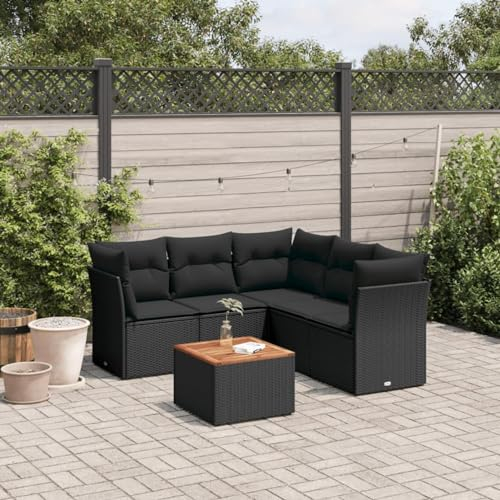 CIADAZ 6-tlg. Garten-Sofagarnitur mit Kissen Schwarz Poly Rattan, Lounge Gartenmöbel Set, Möbelsets, Balkon Möbel, Gartenlounge, Gartensofa - 3223633