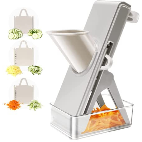 CVNIMV Safe Slicer, for Potatoes,Vegetable,Meat,Onions Vegetable Cutter Mandoline, Mandoline Slicer with Container, Thickness Adjuster Multi Blades,Blue (Gray)