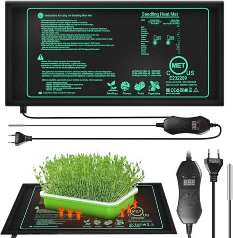 Tappetino riscaldante per piante con termostato, mini serra, per interni, 25 x 52,5 cm, per piantine, animali domestici e rettili, terrario, 50 Watt