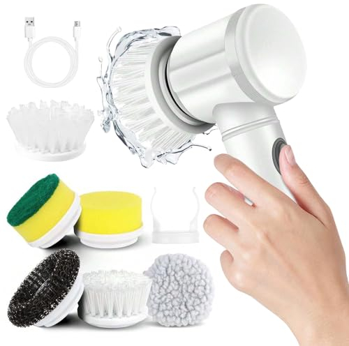 Electric Cleaning Brush, Joint Cleaner Electric, Spin Scrubber for Bathroom and Grouts, Electric Cleaning Brush, Handheld Electric Brush with 6 Brush Heads for Household, Tiles, Kitchen, Tyres