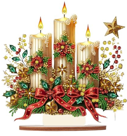 Starnearby DIY Diamond Painting Weihnachten Tisch Deko, 5D Diamant Painting Weihnachten Neu, Diamond Painting Weihnachtskerzen Stehend Kunst Set für Anfänger Hausgeschenk Deko