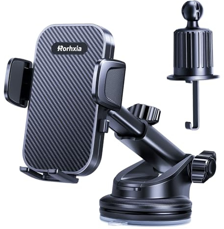Rorhxia 3-in-1 Phone Mount for Car [2026 Most Stable and Flexible Suction Cup] Vent Dashboard Windshield Cell Phone Holder Car Fit for iPhone, Samsung, All Phone