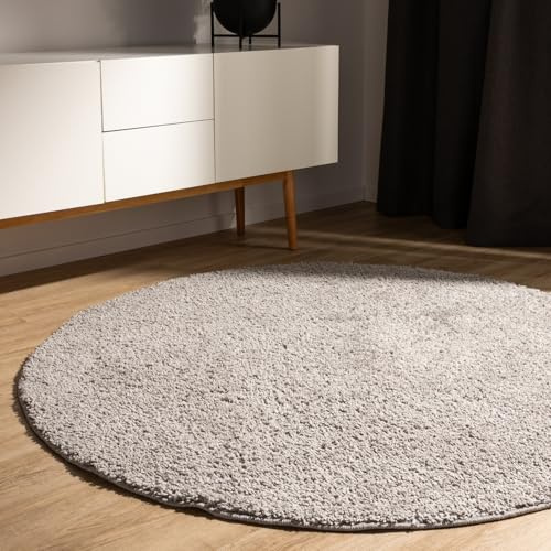 benuta Basic Hög lugg Matta Sohari - Ljusgrå Rund 120 cm - Minimalistisk - Mjuk tvättbar - Sovrum, hall, matsal - Lämplig för golvvärme