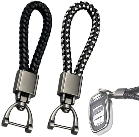 WeddHuis 2 pièces Porte Clef Cuir, Tressée Cuir Porte-Clés pour Voiture, Trousseau Portable de Voiture, Porte Clef Hommes, Porte-clés pour voiture, Maison, Bureau, Keychain (noir/noir et blanc)