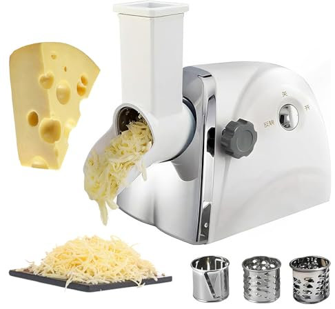 Grattugia Elettrica Rotativa per Formaggio con 3 Lame in Acciaio Inossidabile, Macchina per Grattugiare Formaggio Commerciale da 300 W per Grattugiare Velocemente 500 G/min, Macchina per Grattugiare