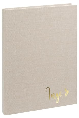 AWASG Notizbuch A5 – Personalisiert mit Name – Notizheft 200 Seiten dotted – Leinencover Grammatur 100g/m² - Blumendesign (beige)