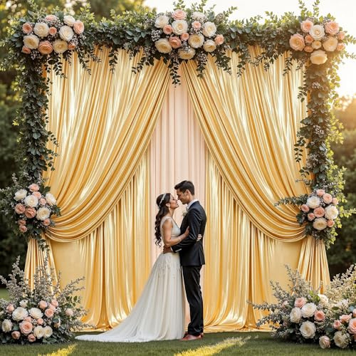 Tenda in oro scintillante, 3 x 3 m, per sfondo, per feste di compleanno, baby doccia, battesimo, doccia nuziale, 3 x 3 m