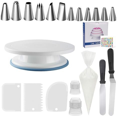 Fuutuu 72-Piece Cake Decorating Kit with Turntable, Piping Bags & Nozzles, Icing Tools, Scrapers, Spatulas - Baking Supplies for Beginners & Experts