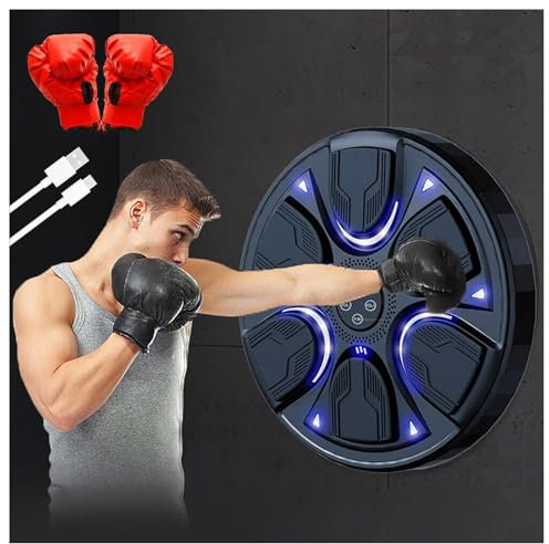 Box Maschine Mit Musik mit Handschuhen, Boxen Musik Für Wand mit 6 Lichtern Und Bluetooth Sensor Musicboxmaschine Indoor Music Boxing Set für Heimübungen Stressabbau