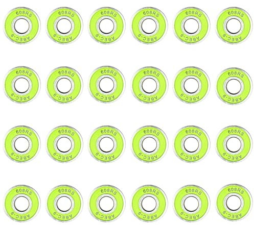 Chewtoyo 24 Stück ABEC-9 High-Speed 608Rs Kugellager für Skateboards, Präzisionsstahlrollenlager mit grünen Schilden für Inlineskates und Roller