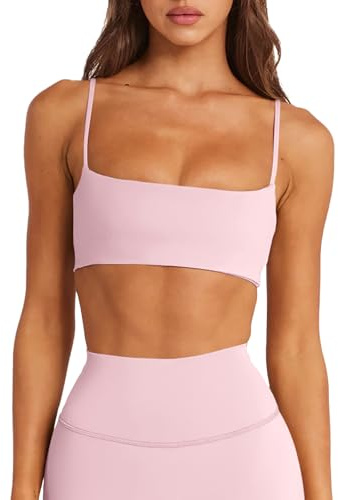 Womens Strappy Sports Bra Adjustable Spaghetti Workout Tops with Built in Bra Camisole Tank Gym Athletic Yops Summer Crop Tops 2026(Valentine Blush Small)