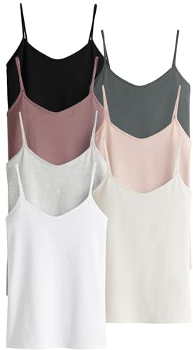 THE SET Femme Débardeur à Fines Bretelles, Lot de 7 Black/Light Grey/Pink/Cream/Blue/White S