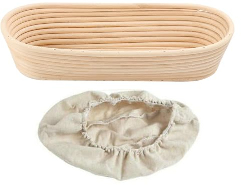 Panier à pain ovale de 30 cm en forme d'ellipse en rotin naturel - Moule à pâtisserie avec doublure en tissu - 30 x 15 x 8 cm - Kit de démarrage pour boulangers professionnels