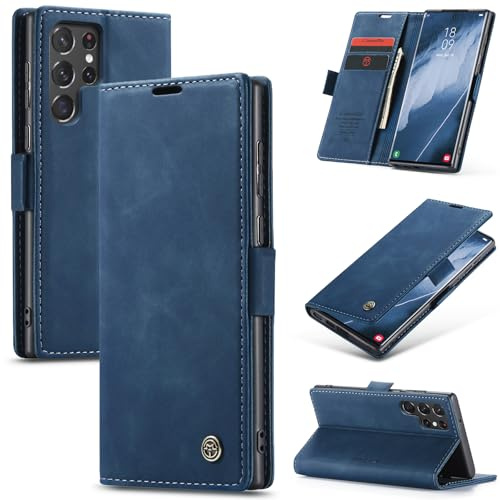 Azororo Handyhülle für Samsung Galaxy S22 Ultra 5G Hülle Premium Lederhülle Flip Case Magnet Tascher Kartenfach Standfunktion Klapphülle Schutzhülle für Samsung Galaxy S22 Ultra, Blau