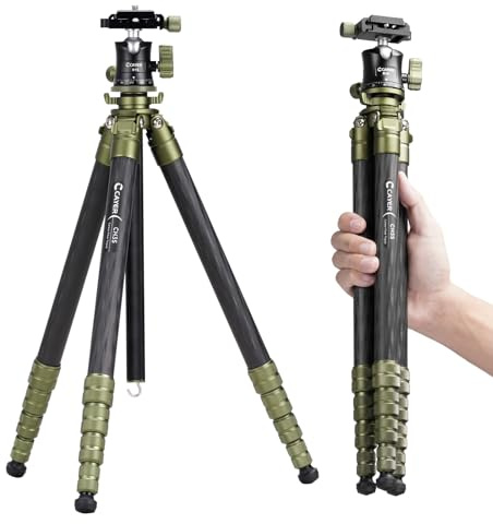 Cayer CH35 Trépied de Voyage avec Rotule, Trépied Compact en Fibre de Carbone, 136 cm (53,6 pouces), Charge Max 8 kg (17,6 lbs) pour Appareils Photo Hybrides, Caméscopes, Téléphones Mobiles et Webcams