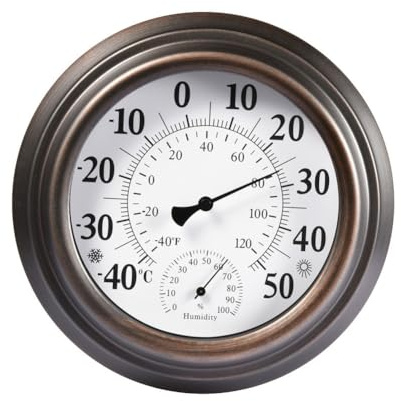 Antikes Wettermessgerät, Temperatur-Feuchtigkeitsmessgerät, 20 cm, Hygrometer-Werkzeug für den Innen- und Außenbereich, Analog-Thermometer aus rustikalem Eisen, Instrument