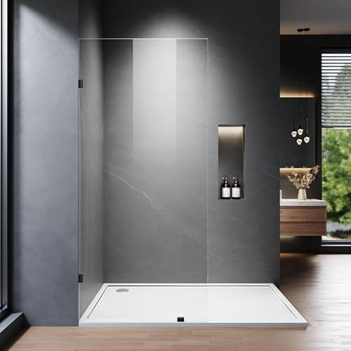 Shower Glass Panel, Fixed Shower Screen Panel with 3/8(10mm) SGCC Ultra Clear Tempered Glass, Frameless Walk in Shower Door with Easy‑Clean Coating (Matte Black, 30.5 W x 78.75 H)