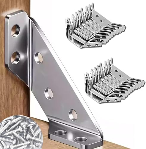 50 Pcs Corner Connector,Stainless Steel Corner Brackets for Wood,Triangle Angle Brackets, Furniture Corner Bracket with Screws,Triangle Support Fixed Corner Brace for Shelf Cabinet Table Chair Desk