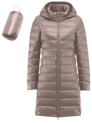 Doudoune Legere Femme avec Détachable Capuche Veste Chaude Hiver Longues Manteau Duvet Pliable Matelasse Blouson Mi Saison Chaude Grande Taille Confortable pour Camping Randonnee Quotidien