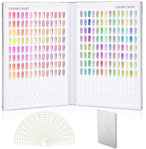 Segbeauty Nuancier Ongles Livre, 308 Couleurs Nail Affichage Graphique Couleur, avec 360 Faux Ongles, pour Présentation de Nail Art, Salons de Manucure (Argent)