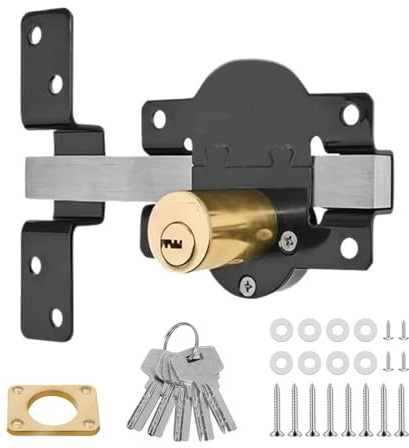 Langwurftorschloss, Einsteckschloss Türschloss für Holztor Gartentür, Doppelseitige Verriegelung mit 5 Schlüssel, Verriegelung Sicherheit Gartentor Schloss für 50 mm / 70 mm Dicke Türen (70 mm)