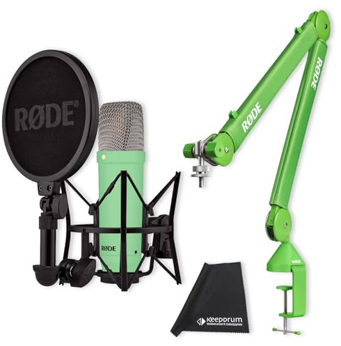 Rode NT1 Signature - Micrófono de estudio con PSA1+ trípode articulado verde y paño de microfibra keepdrum
