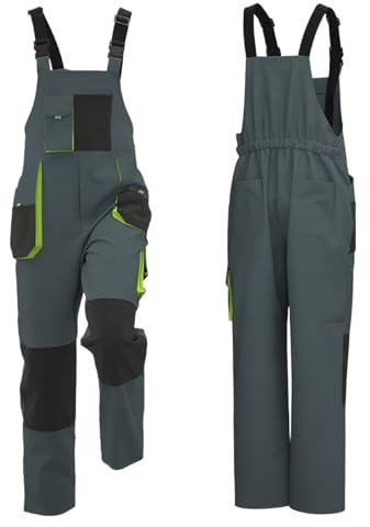 Mens Overalls Brace Work Heavy Duty Contrast Bib Dungarees Workwear Knee Pad Coveralls with Multi Pockets Stretchable Loose Outdoor Jumpsuit Spliced Solid Color Playsuit