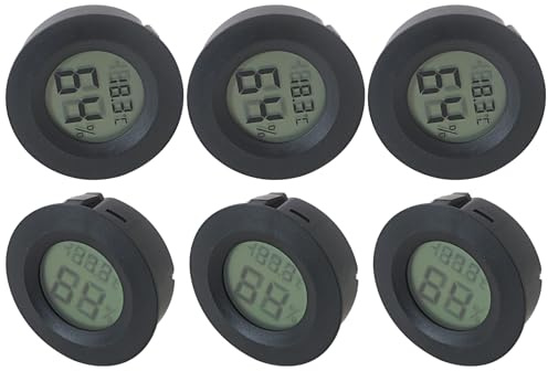 Bryzantine 6-Pack Round Hygrometer Thermometer Digital Humidity Meter Indoor/Outdoor Humidity Monitor Reptile Hygrometer for Warehouse Greenhouse Humidors Terrarium Jars, Fahrenheit (℉) /Celsius(℃)