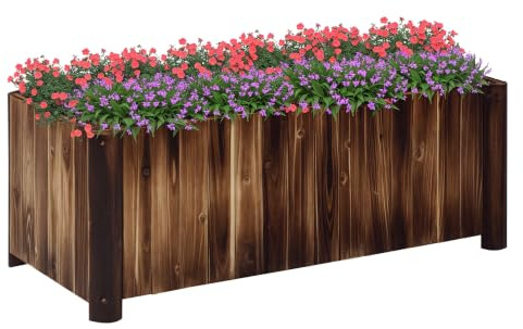 Outsunny Wooden Raised Garden Bed 120 x 50 x 45cm Carbonised | Elevated Planter Box, Outdoor Flower Bed, with Drainage Gaps, Easy Assembly, Fir Wood