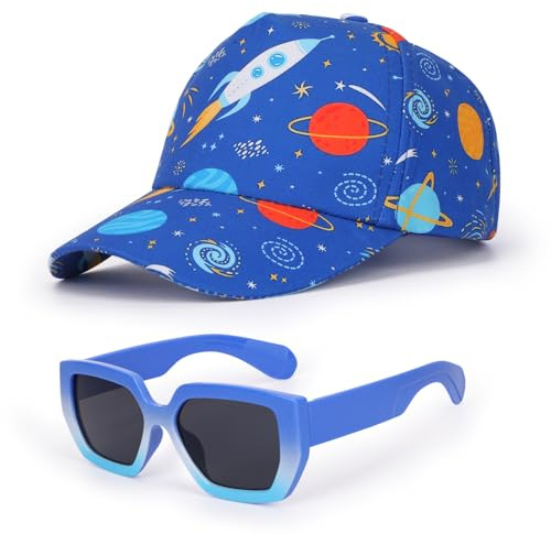 BTHRORO Basecap barn pojkar solglasögon, grävmaskin & dinosaurier basebollkeps justerbar baseballkeps snapback-keps sommar skärmmössa UV-skyddskeps för barn pojke 2–8 år, Rum, 2-8 år