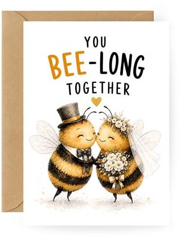 Lustige Hochzeitskarte Bienen mit Umschlag – Bee-Long Together Glückwunschkarte zur Hochzeit für Brautpaar – Niedliche moderne A6 Faltkarte für Geldgeschenk & Hochzeitsfeier (Bee-Long Together)