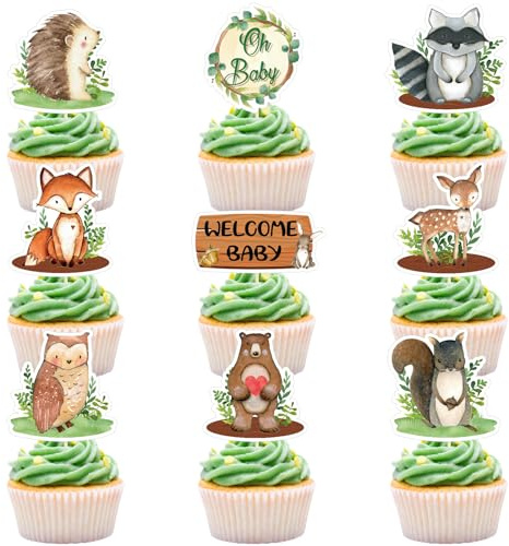 Tazuxetuqe 36 piezas adornos para cupcakes de baby shower bosque Oh Baby decoraciones de fiesta animales del bosque adornos para cupcakes recuerdos para fiesta de cumpleaños infantil