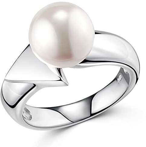 MATERIA Damen Perlenring Solitär Pfeil 925 Silber mit Perle weiß rhodiniert inklusive Ringbox #SR-101