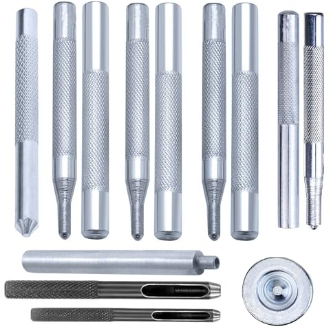 Trimming Shop 13 Pieces Crafts Accessories Tool Kit - Snap Fasteners Tools | Hole Punch & Rivet Setter Set, Snap Fastener Installation Tools, Hollow Punch Die Kit, DIY Leather Repair Accessories