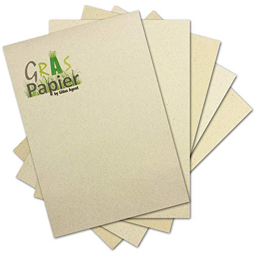 50x ÖKO Briefpapier aus Graspapier DIN A4 - Recycling Papier 280 g/m² - Umwelt Bastelpapier für Einladungen oder Menükarte - Glüxx Agent