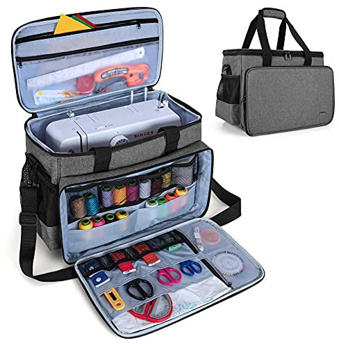 Luxja Nähmaschinentasche, Nähmaschine Tasche, Tasche für Nähmaschine und Extra Nähzubehör, Grau