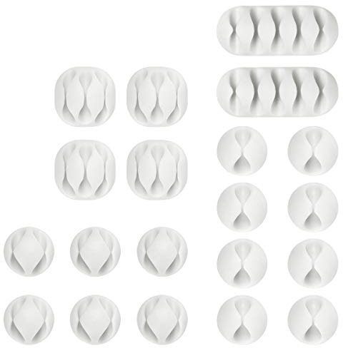 URAQT Clips Câble Organisateur Bureau, 20pcs Cable Clips Support de Câble, Ensemble d'Organisateur de Câbles de Gestion de clips cable pour pour Câbles de Chargeur/Souris/Écouteur/Téléphone, Blanc