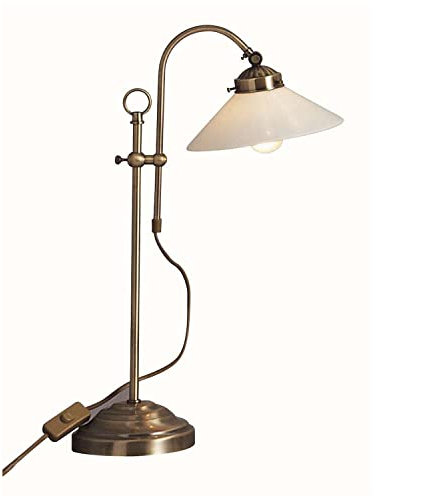 Stilvolle Schreibtischlampe Retro Messing Antik Tischlampe Landhausstil (Höhe 36 cm, Nachttischlampe, Lampenschirm aus opalem Glas, Vintage, Altmessing)