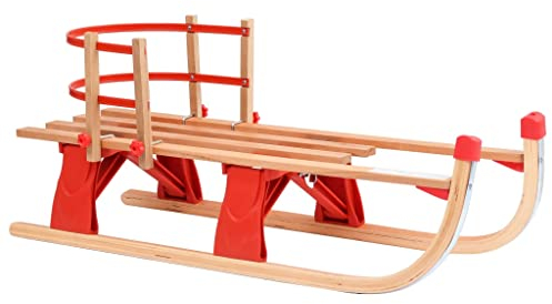 vidaXL Holz Klappschlitten mit Rückenlehne Klappbar Holzschlitten Rodel VT-Sport Schlitten Faltschlitten Kinder Wintersport Reisen 119cm