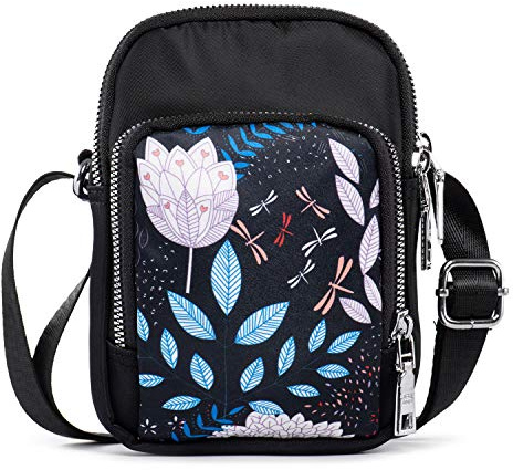 LaRechor Phone Bag with 3 Pockets, Mobile Phone bags for Women Crossbody Phone Pouch Nylon Small Cross Body Bag Patterned Mini Shoulder Bag for Travel Everyday