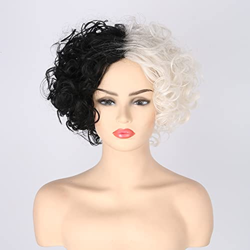 Topcosplay Cosplay Perücke für Damen Perücke Schwarz Weiß für Halloween (Schwarz Weiß -2)