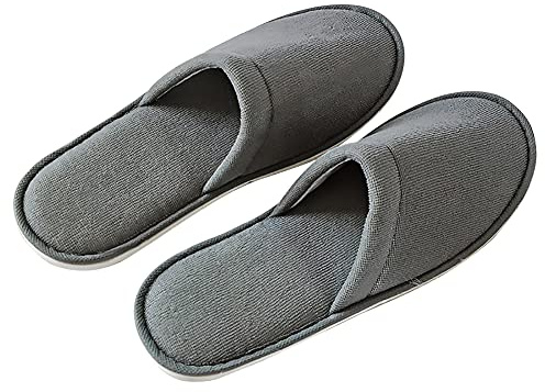 ERLINGO Lot de 10 paires de pantoufles jetables, épaisses à bout fermé, pour spa, hôtel, invités - Pour homme et femme - Antidérapantes - Taille générale, gris, 41.5 EU