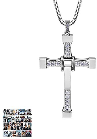 YouU Collar con colgante de cruz de diamante de cristal plateado de Dominic Toretto